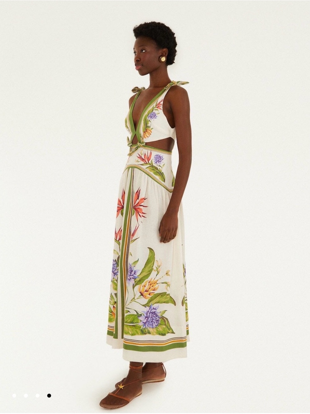 FARM Rio Cream Maxi Dress with Green Trim and Multicolor Floral Print